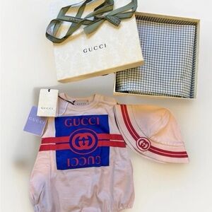 SOLD Gucci Baby Bodysuit + Hat Set 0-3M
